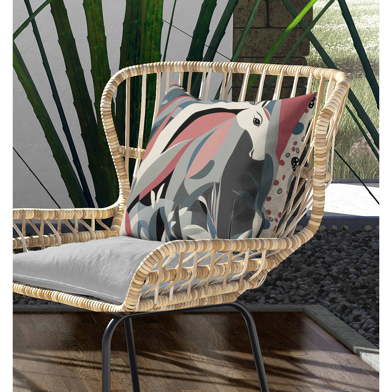 Coussin intérieur / extérieur Mythical Horse, Bleu / rose / gris, Carré 16 po