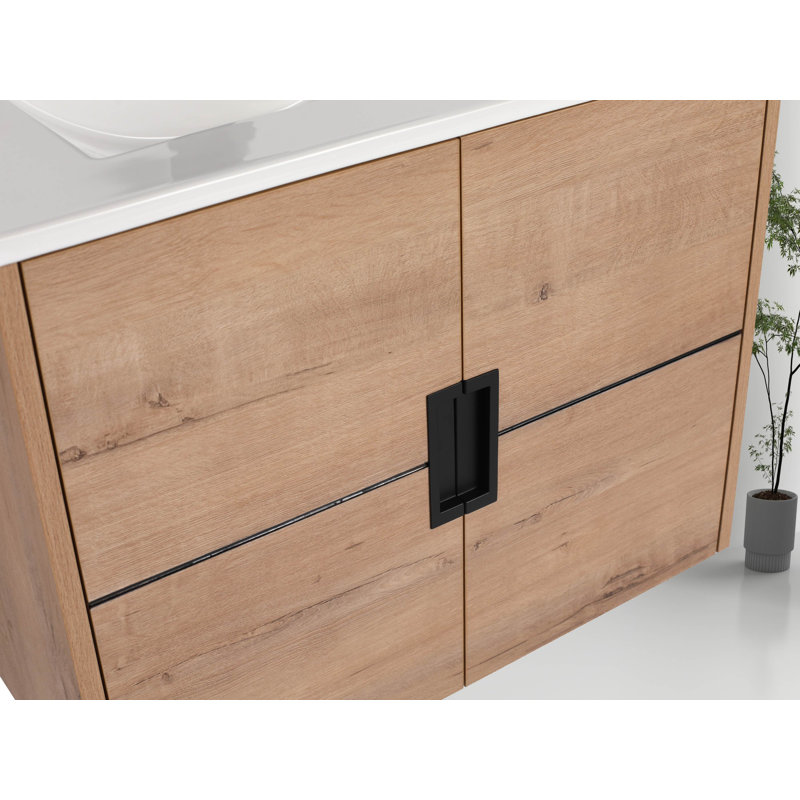 Leonia 24" Wall-Mounted Bathroom Vanity with Sink – Floating Wooden Vanity Cabinet with Ceramic Basin, Soft-Close Doors & Ample Storage
