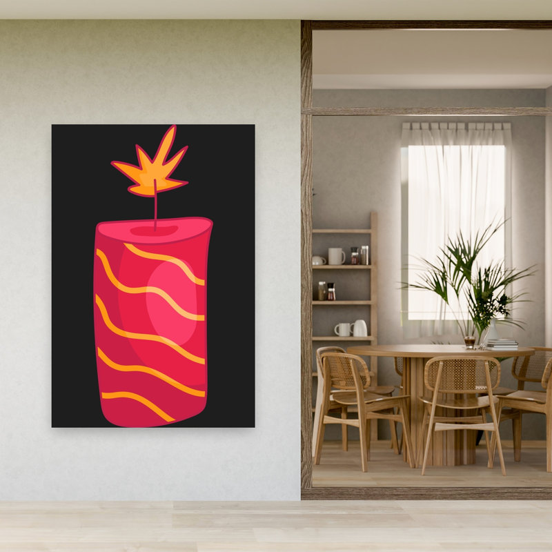 Lit Red Firecracker Bold Abstract Contemporary Wall Art Print by Marika Barsrsind - Wrapped Canvas Print