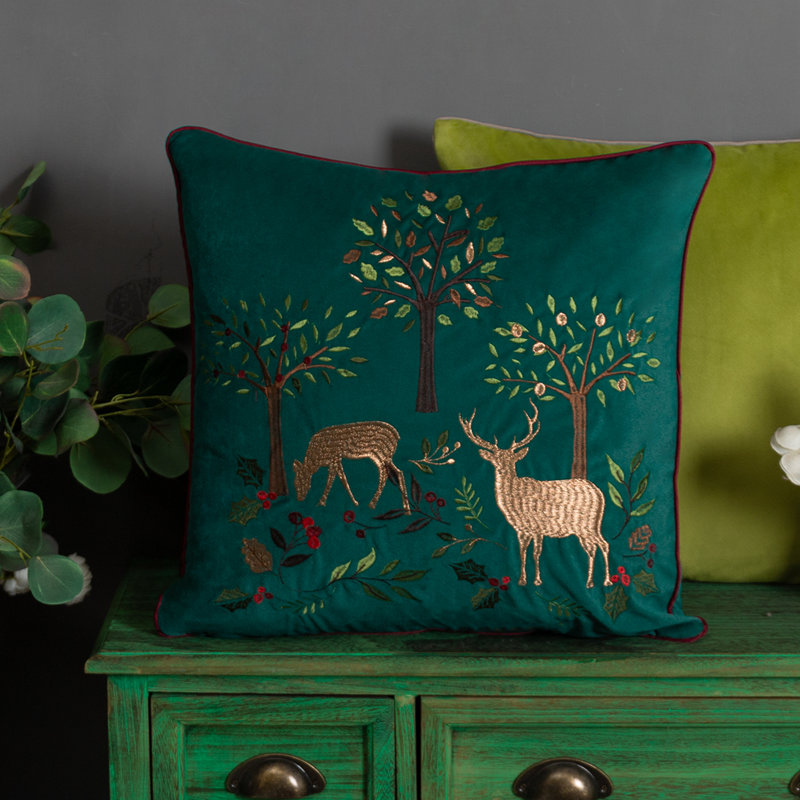 Housse de coussin décorative de Noël broderie hivernale 18 x 18 pouces