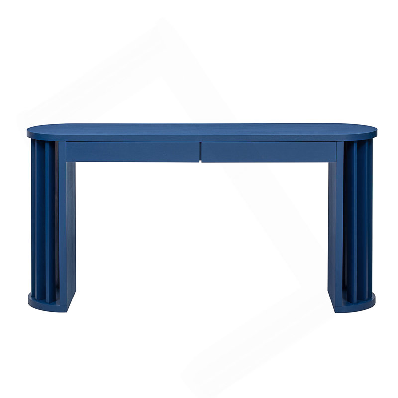 59-Inch Console Table With Oak Veneer, Curved And Straight Line Design For Entryway, Hallway, Or Behind Sofa., Navy Blue