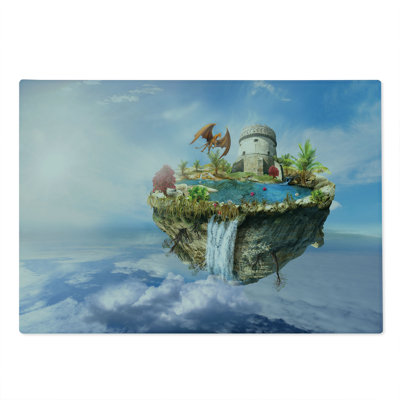 Ambesonne Fantasy Cutting Board Large Size Dragon Castle Tower Green and Blue