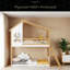 Lit superposé simple au-dessus d'un lit simple en bois avec toit, fenêtre et échelle