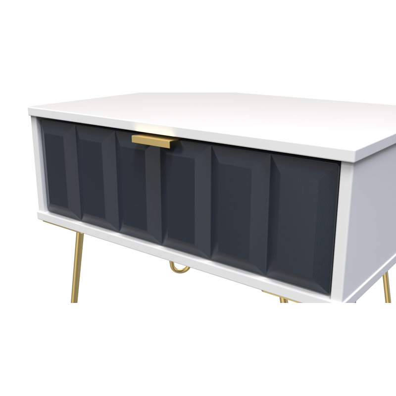 Allem 58 cm W Bedside Table, Indigo Matt/White