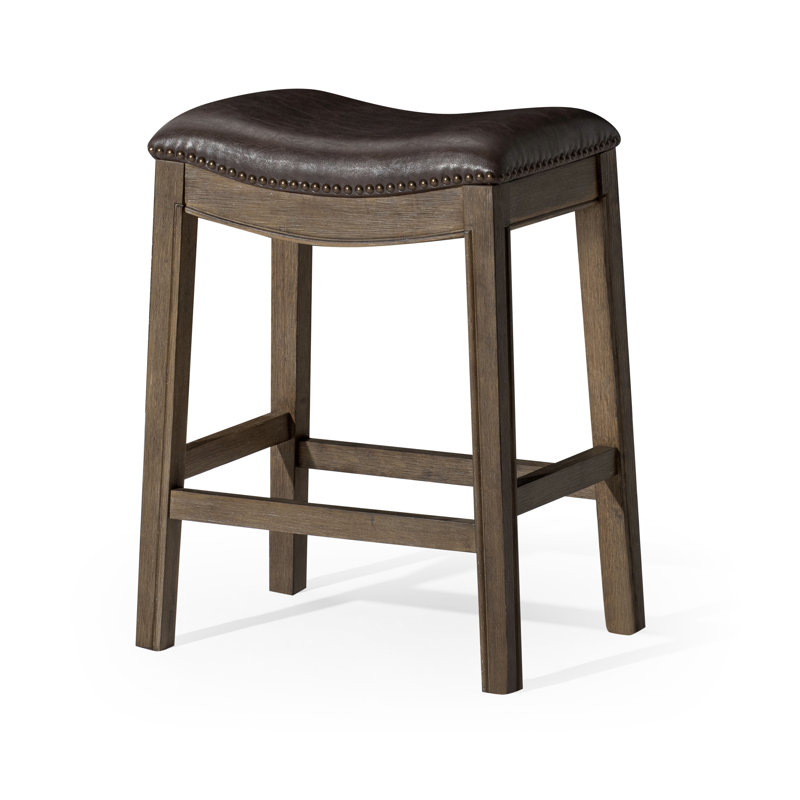Maven Lane Adrien Backless Saddle Stool with Faux Leather Upholstery, Counter Stool (26" Seat Height)