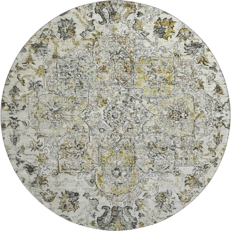 Premium Machine Washable Mayfield AMF2138 global Rug, Beige, 8' Round
