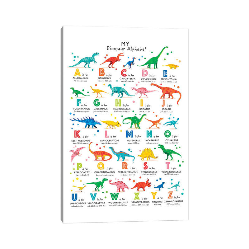 Bright Dinosaur Alphabet - Wrapped Canvas Print, 66.04 cm H x 45.72 cm W x 1.91 cm D, Wrapped Canvas