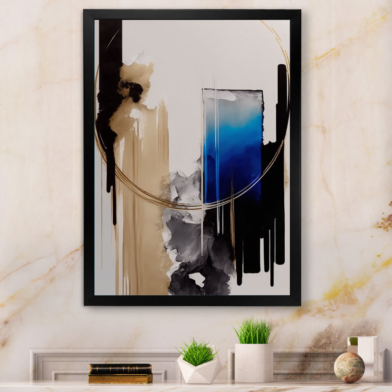 «Blue Minimalist Abstract II», peinture sur toile, Impression noire sur toile encadrée, H 32 po x l 16 po x P 1 po
