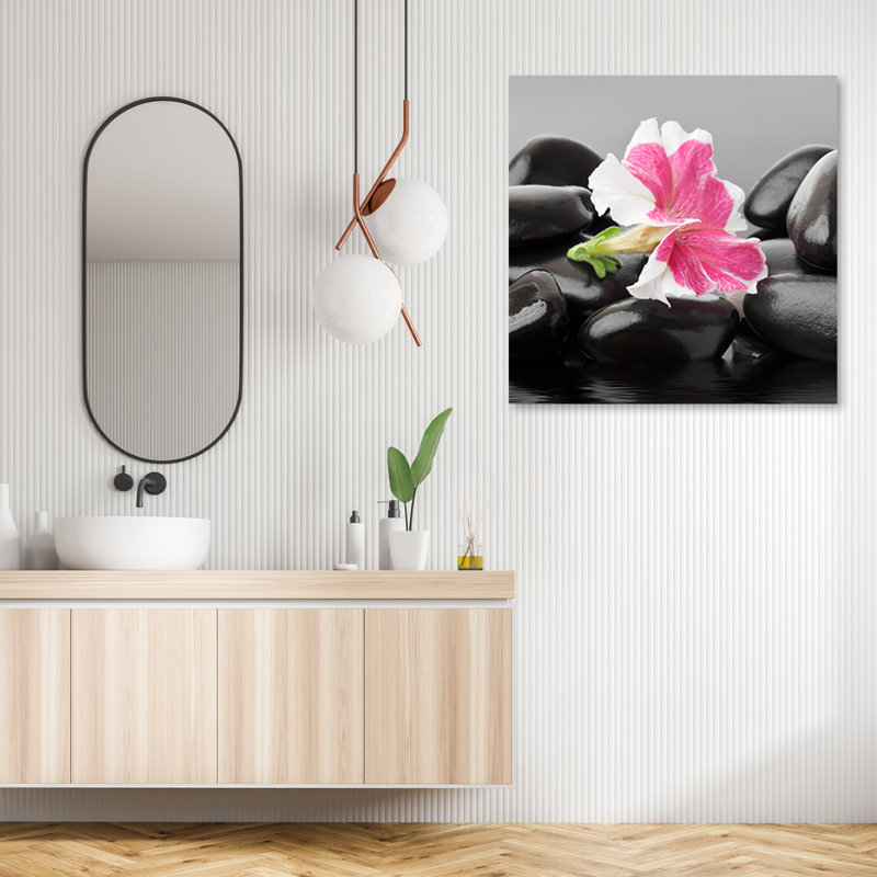 Pink Flower On Zen Stones - No Frame Print on Canvas, 30cm H x 30cm W