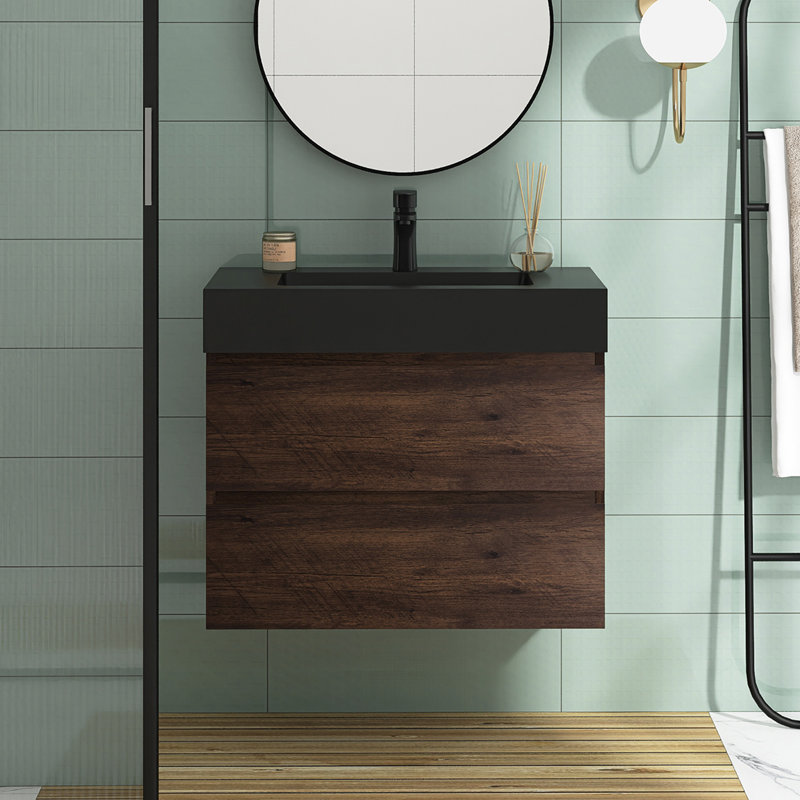 30'' Bathroom Vanity with Top, Black, Walnut, 25" H x 30" W x 18" D
