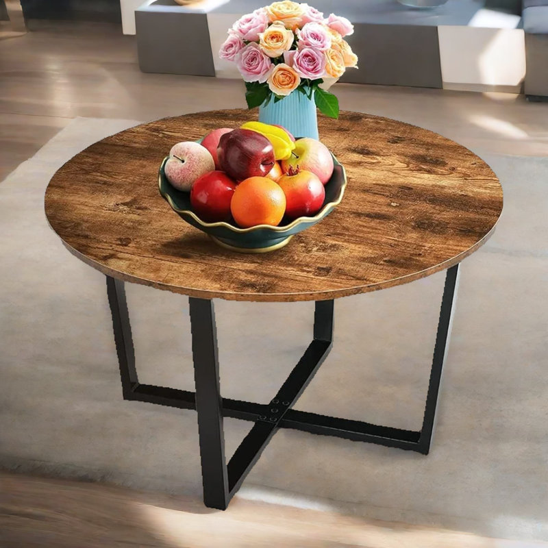 Shekhar Round Coffee Table Industrial Rustic Brown Living Room Furniture