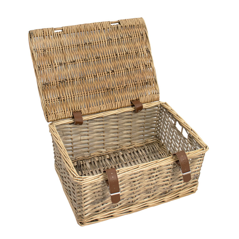 Buff Wicker Hampers with Faux Leather Straps