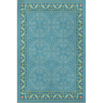 Mavi Blue Floral Washable Indoor/Outdoor Area Rug