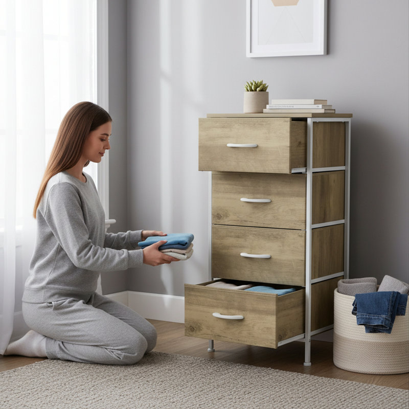 Enegess 4 Drawer Storage Dresser Chest, Yellow/White