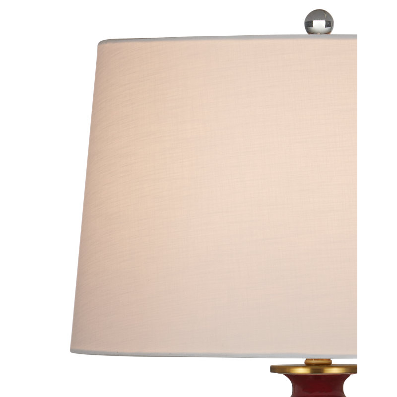 Imperial Red Porcelain Table Lamp with Off-White Linen Shade