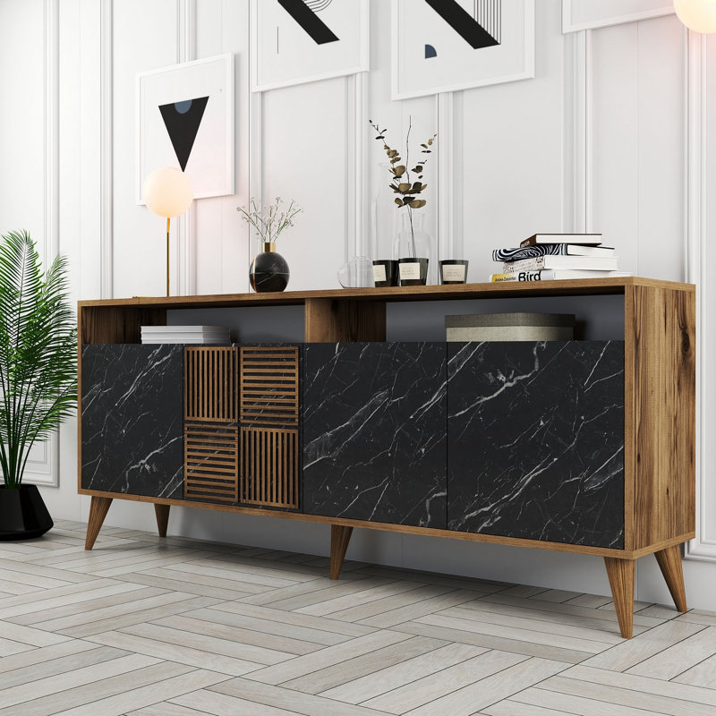 Console Adrius, Noyer, Marbre noir / noyer, H 30,9 po x l 63 po x P 13,8 po