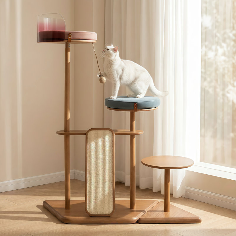 Arbre à chat 58 po H 58 po avec station d'alimentation, poteau à griffes et condo moderne