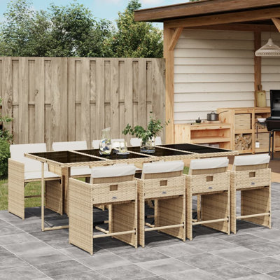  Patio Dining Set Set Of 8 Beige PE Rattan 8-Seater Foldable