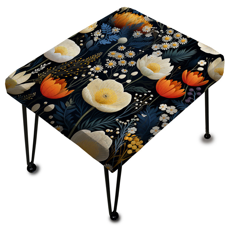 Blue And Beige Bohemian Elegant Floral Pattern - Floral Rectangle Ottoman