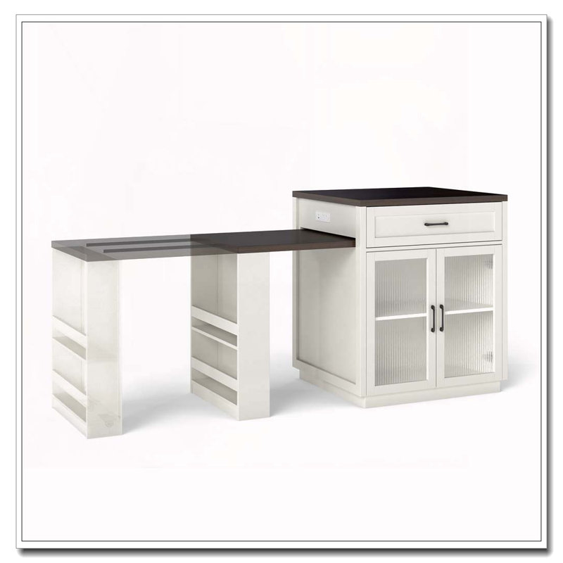 83.1'' Extendable Kitchen Island with Slide Out Table and Storage Racks for 2-6 Person,Kitchen Island with Tempered Glass Doors