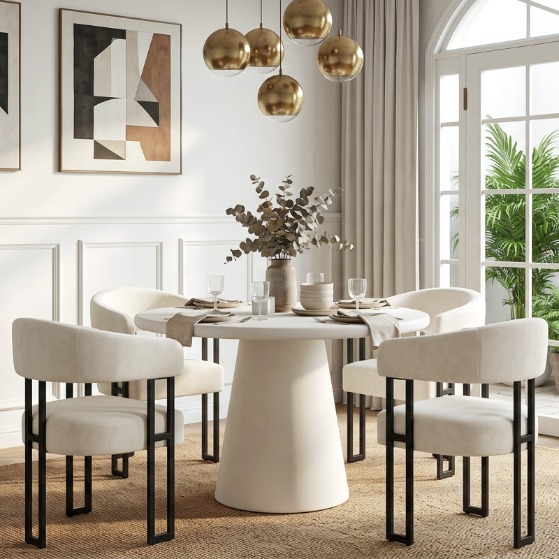 Modern Concrete Round Dining Table With Pedestal Base, White