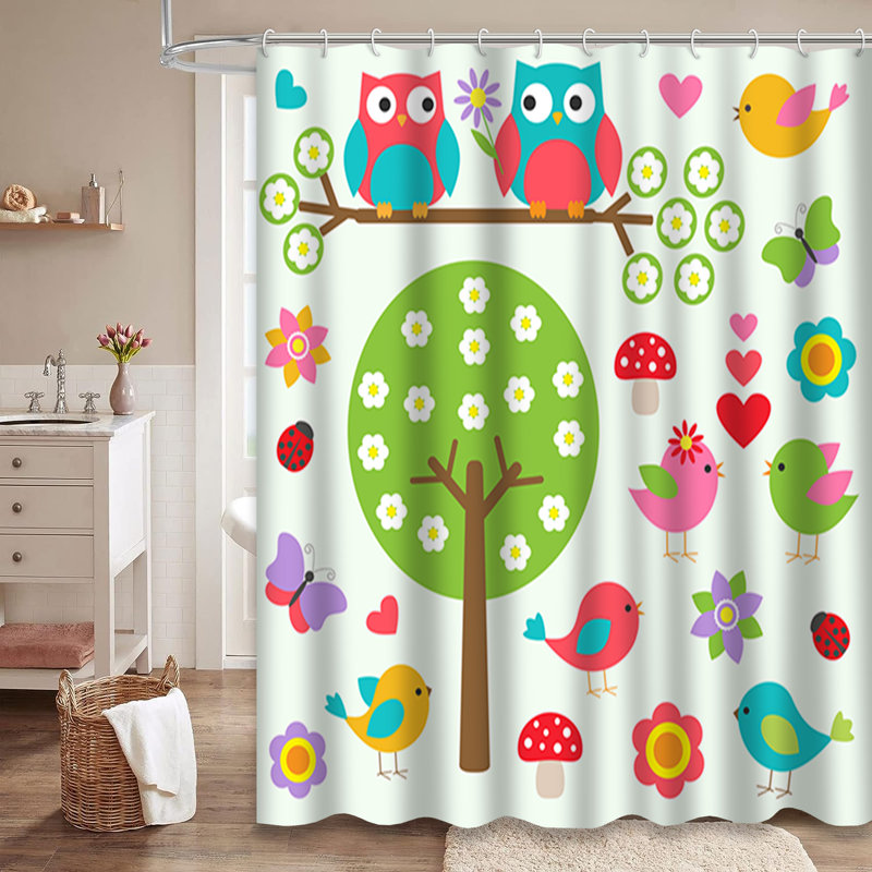 Mignon rideau de douche avec 12 crochets Birds Owls, L 72 po x l 84 po