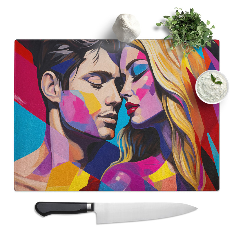 Lovers Pop Art  Glass Chopping Board