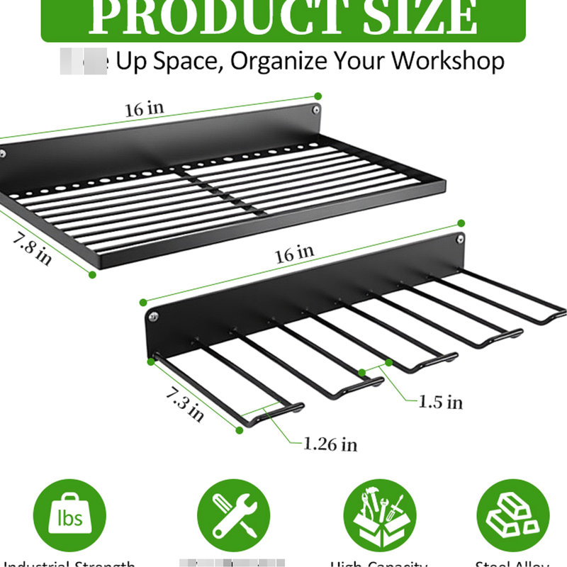 Support de rangement robuste pour outils à 8 fentes, ensemble de 2 outils de perçage en métal avec une charge maximale de 60 lb, multi-compatibilité en atelier, conception sans fil, installation rapide