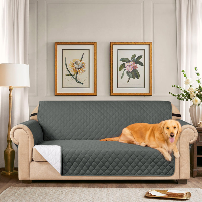 Microfibre/Microsuede Reversible Box Cushion Sofa Slipcover, Grey