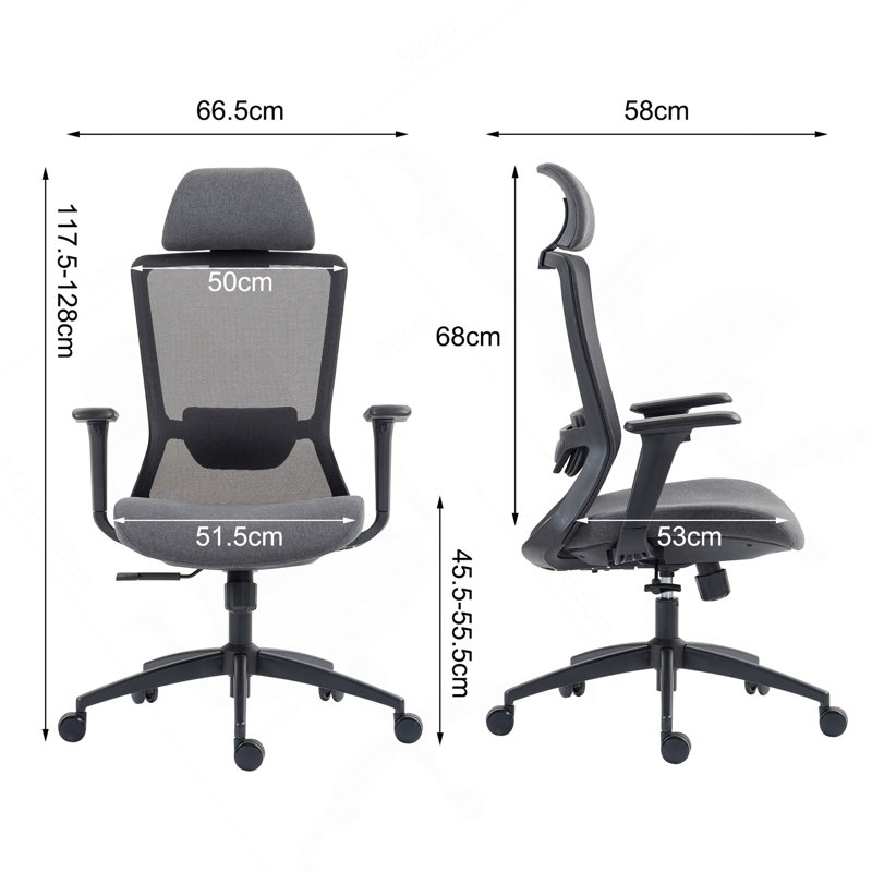 Chaise de bureau haut dossier en filet: 8322H-BK, Noir, Noir