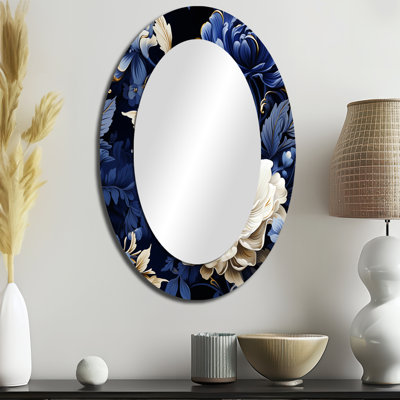 Cobalt Blue Renaissance Victorian Pattern - Floral Oval Decorative Mirror On Metal
