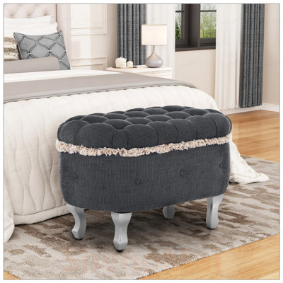 Élégant repose-pieds de rangement rembourré en tissu capitonné, parfait pour la chambre à coucher et le vestibule avec beaucoup d'espace et des sièges confortables