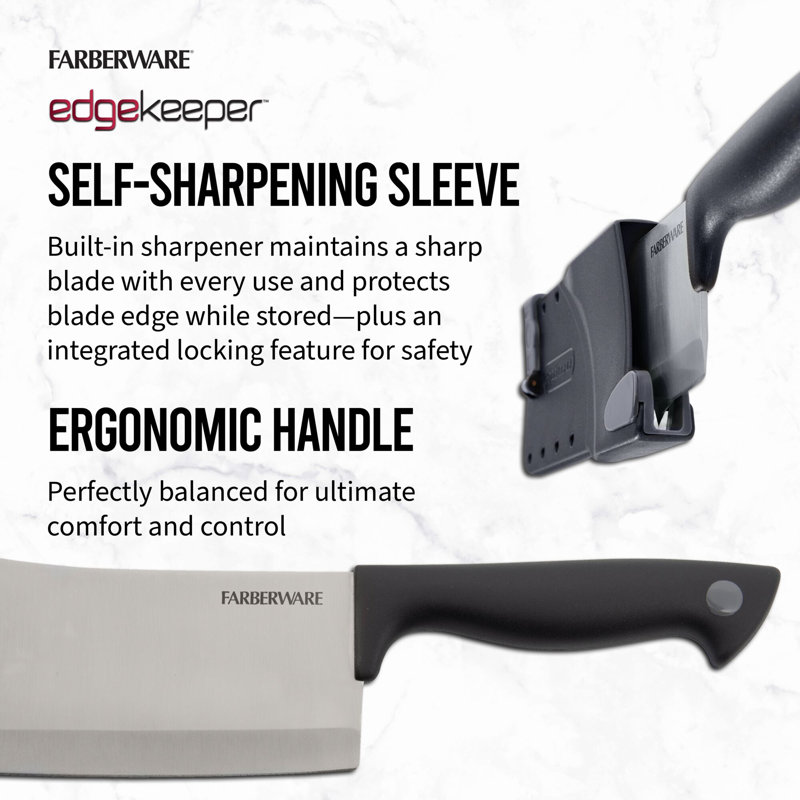 Farberware Farberware Edgekeeper Stamped Stainless Steel Cleaver with Built-In Self-Sharpening Blade Cover