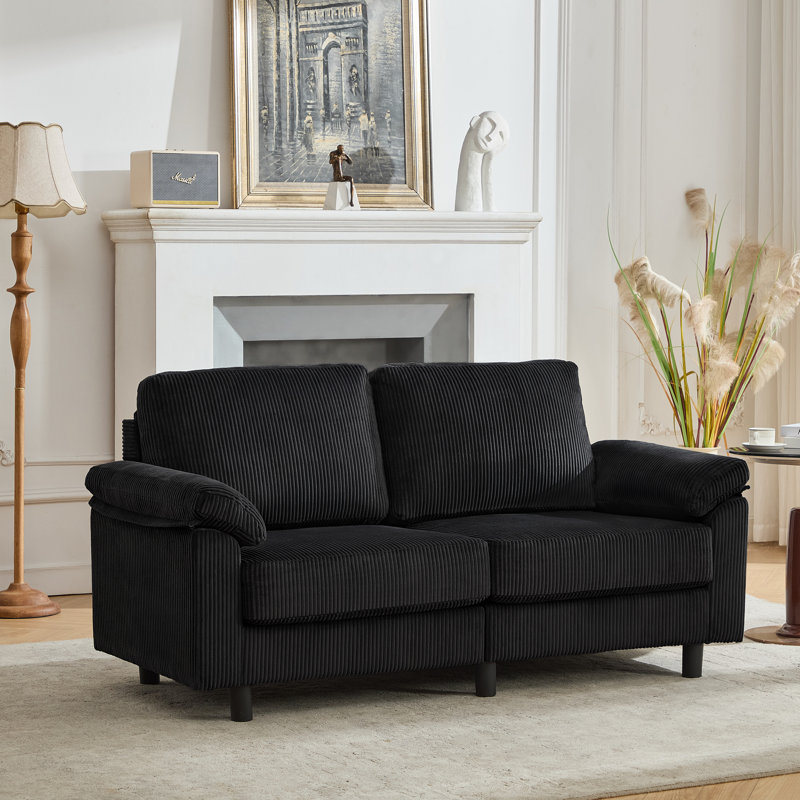 64" Wide 2-seater Loveseat Sofa, Corduroy Upholstery With Metal & Solid Wood Frame, Cloud-like Cushions, Black