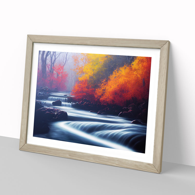 Vibrant Forest Stream - Framed Print, 25cm H x 34cm W x 2cm D, Oak