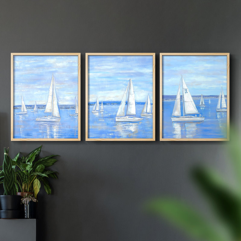 Mer et rivage, série XI - ensemble de 3 estampes numériques, prêt à accrocher, Naturel, H 28 po x l 22 po