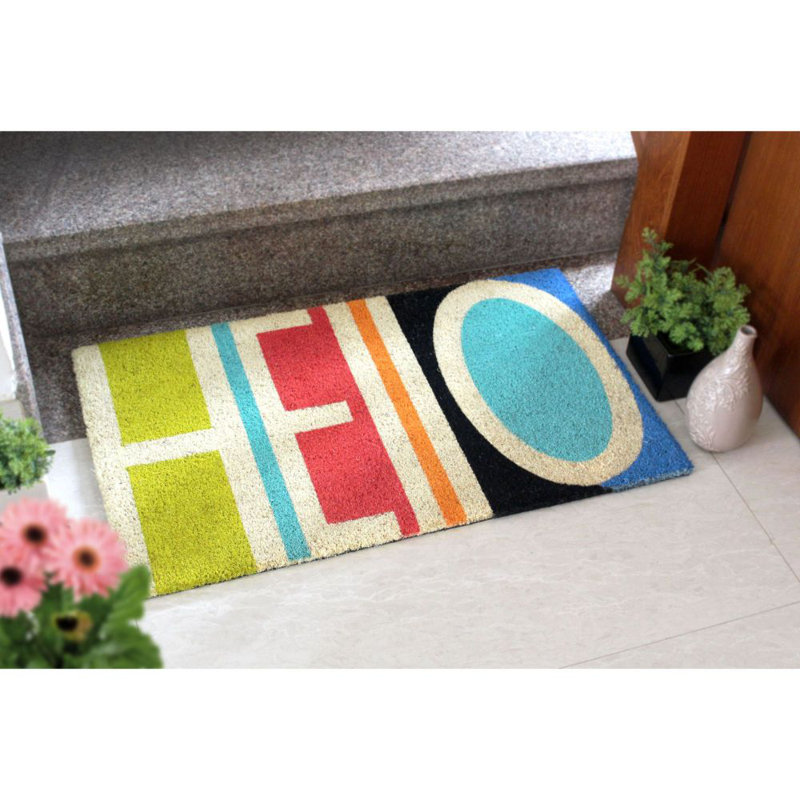 Tapis d'extérieur antidérapant Floroir, Blanc cassé / vert / rouge