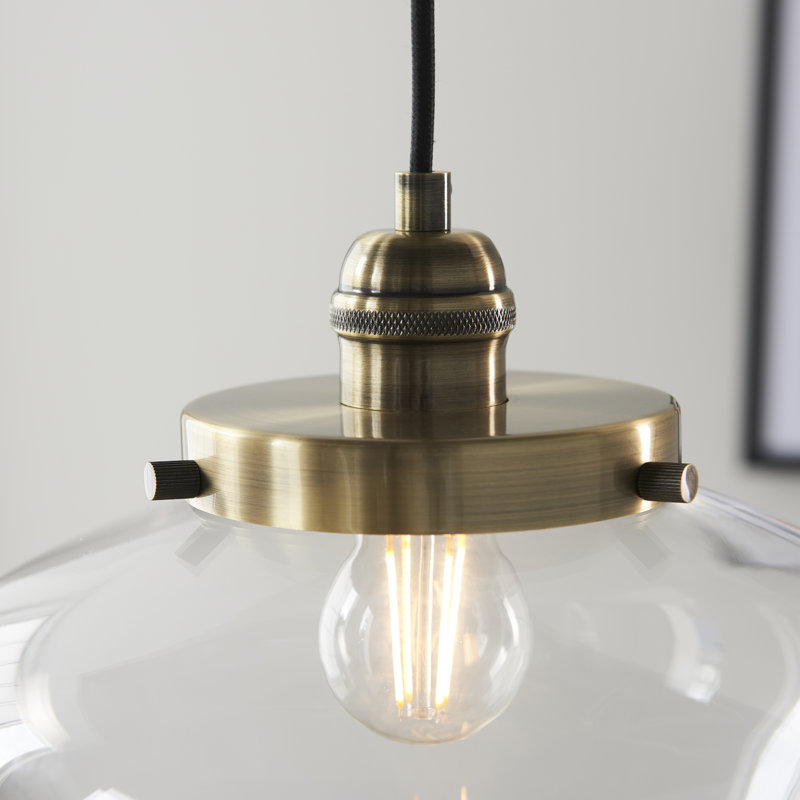 Choquette 1 - Light Schoolhouse Pendant, Antique Brass, Clear