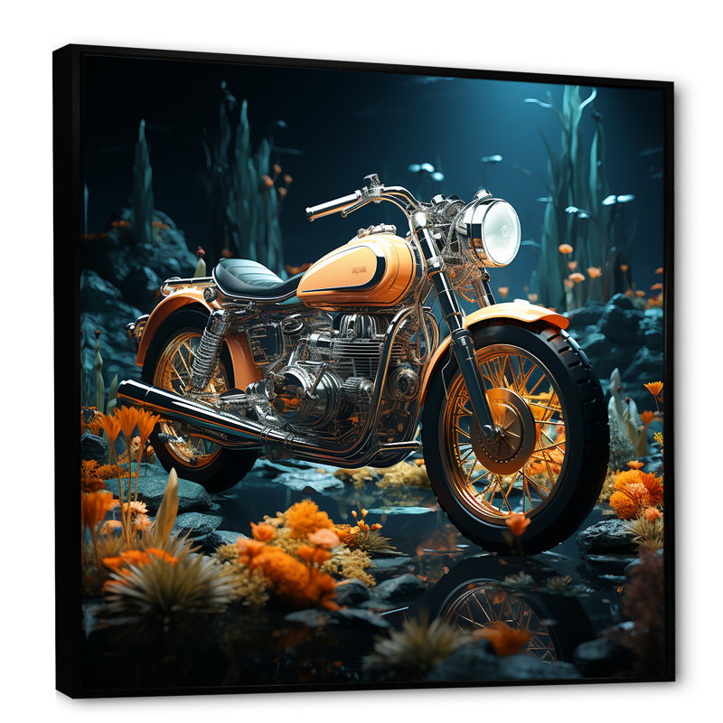 «Rustic Motocyle Bike Memory» sur toile, H 16 po x l 16 po x P 1 po, Cadre flottant noir