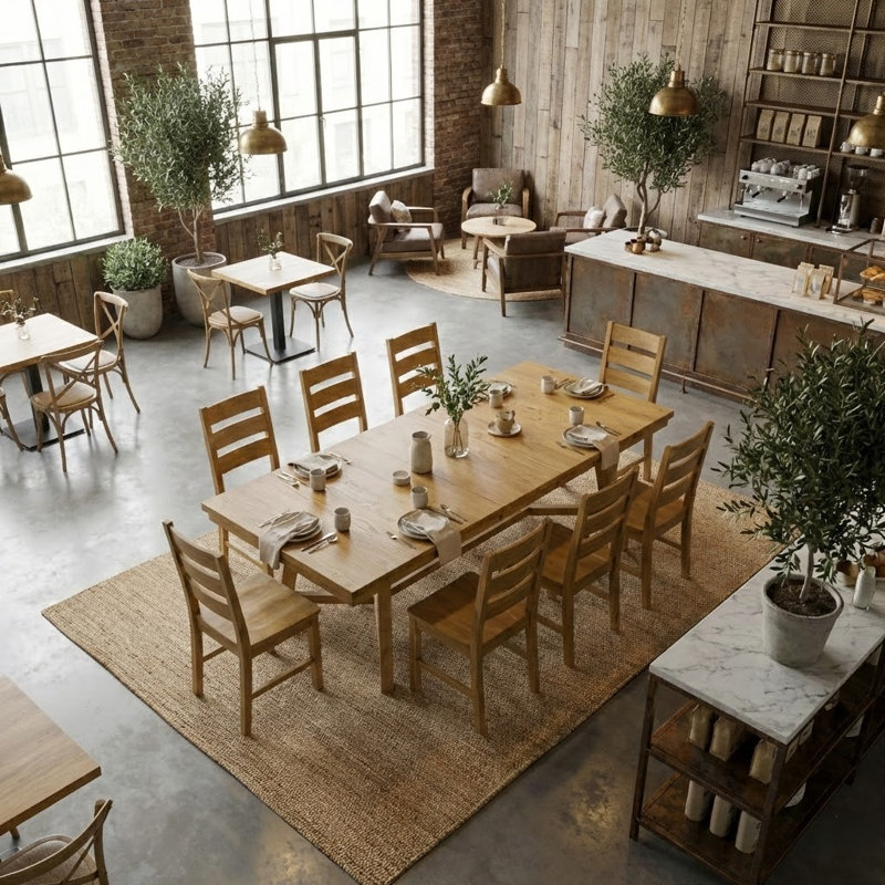 Almeda Modern Extendable Rectangular Dining Table Set, Light Yellow Wood, 9 Pieces: Table, 8 Chairs