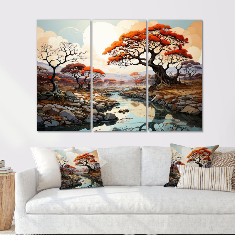 Paysage onirique de baobab II - ensemble d'art mural arbre baobab, H 40 po x l 60 po x P 1 po