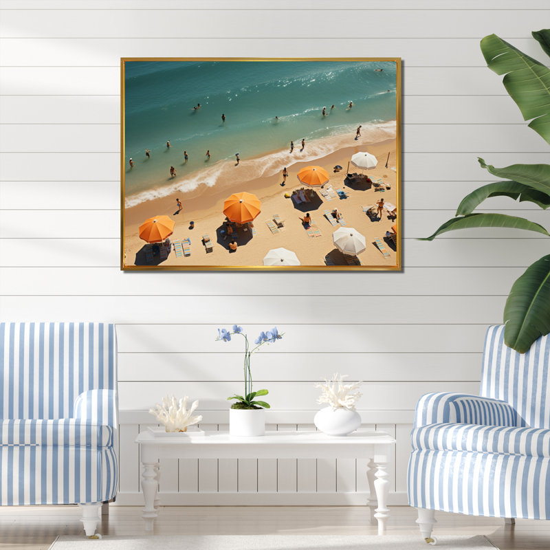 Plage, parasol, vue aérienne, impression sur toile, Or, H 12 po x l 20 po x P 1 po