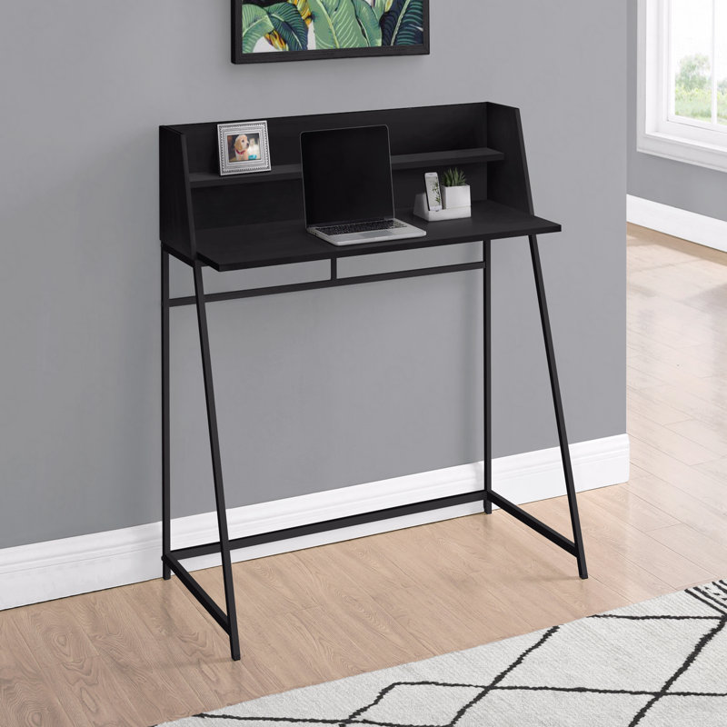 Bureau d'ordinateur, bureau personnel, ordinateur portable, tablettes de rangement, L 48 po, travail, stratifié noir, métal noir, contemporain, moderne