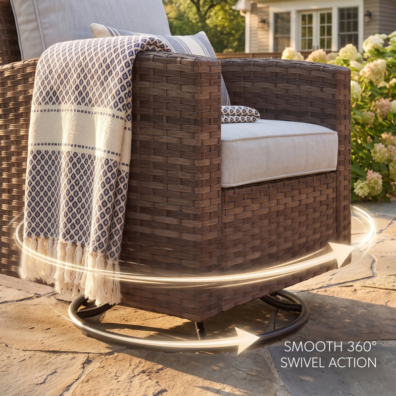 Patio Wicker Swivel Rocker Chair with Cushions, Gray Frame/Gray Cushion