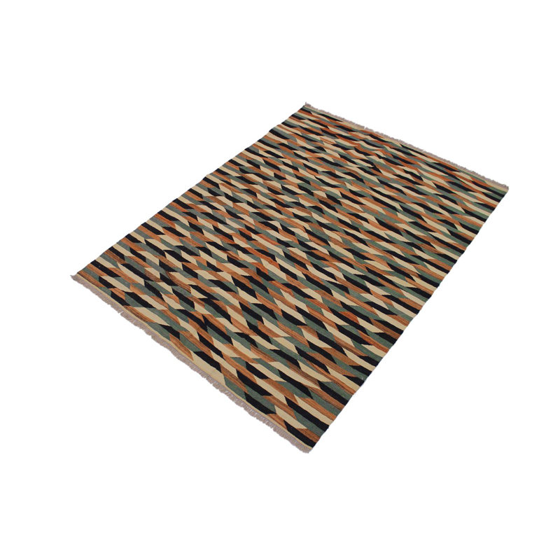 Tapis brun rectangulaire en laine noué à la main à motif géométrique 5 pi 10 po x 7 pi 11 po Desroches