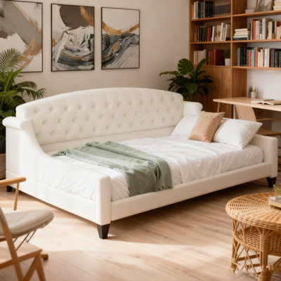 Beige Twin Modern Luxury Tufted Button Daybed