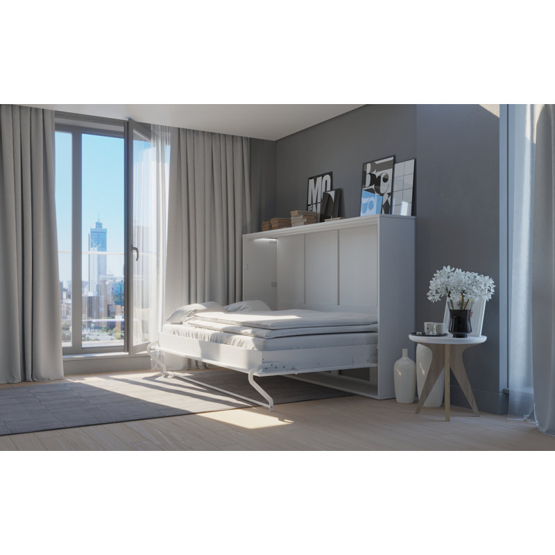 Aubri Murphy Bed, White/Light Brown, Double