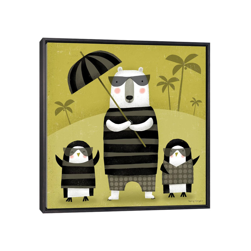 «On Holiday» par Terry Runyan - impression, H 18 po x l 18 po x 1,5 po, Toile avec cadre noir patiné, Pas de tapis