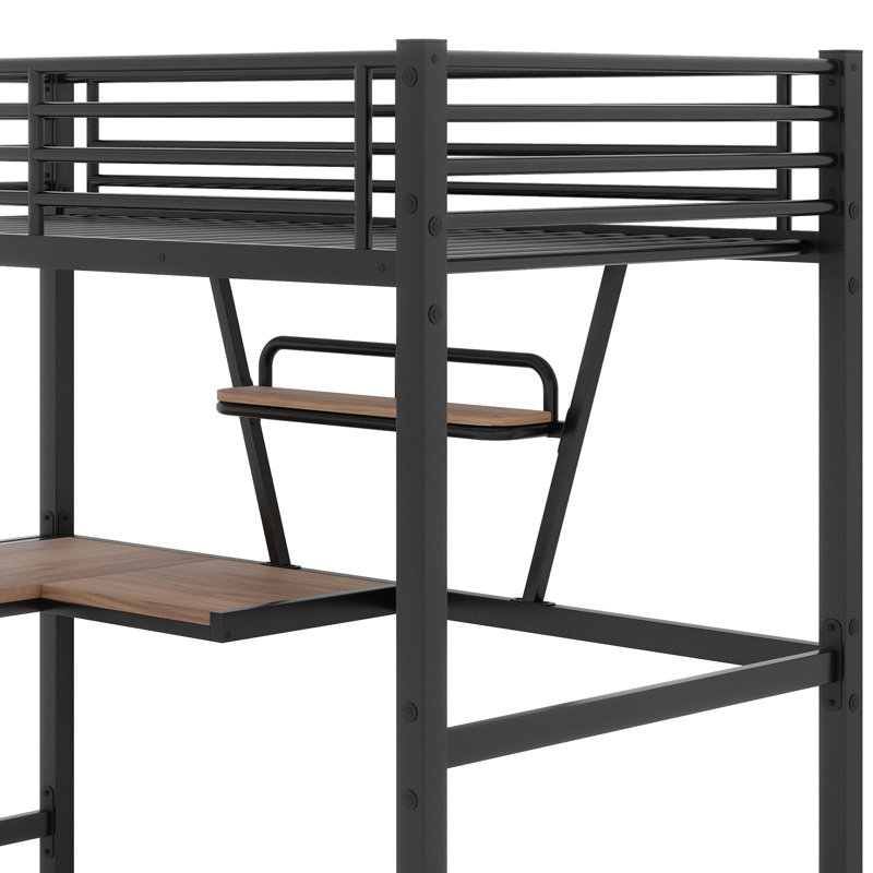 Lit mezzanine en métal avec bureau, échelle et garde-corps