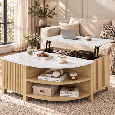 Table basse à plateau relevable cannelé avec rangement et prise de courant 35,4 po Tonicia